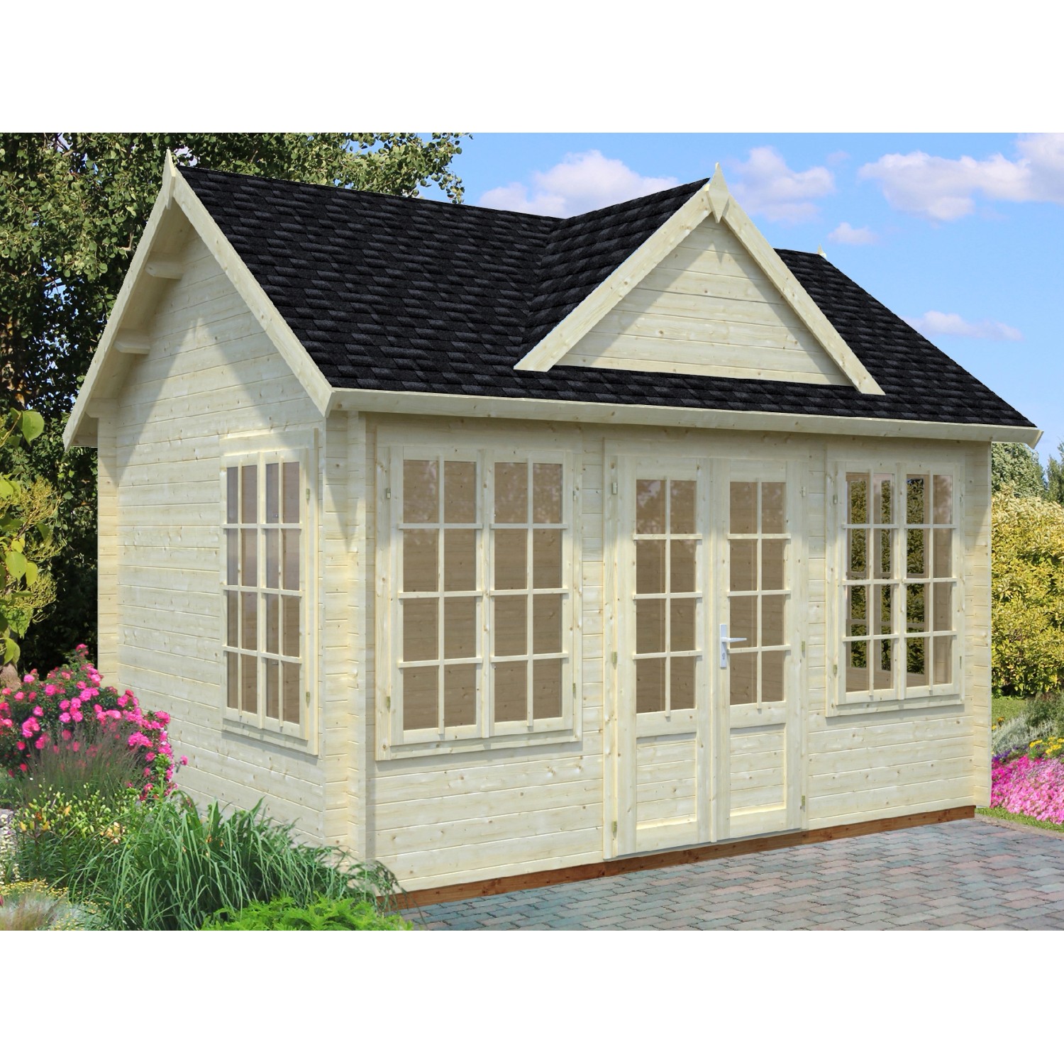 Palmako Claudia Holz-Gartenhaus Natur Satteldach Unbehandelt 400 cm x 300 cm