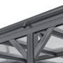 Detailaufnahme: Dunkelgrauer Juskys Carport (5x3 m) mit Flachdach, Regenrinne und Polycarbonatplatten.