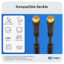 Schwarzes SAT Kabel mit vergoldeten F-Steckern und Ferritkern. Für Receiver, TV, SAT-Anlagen. Kategorie: Audio & Video.