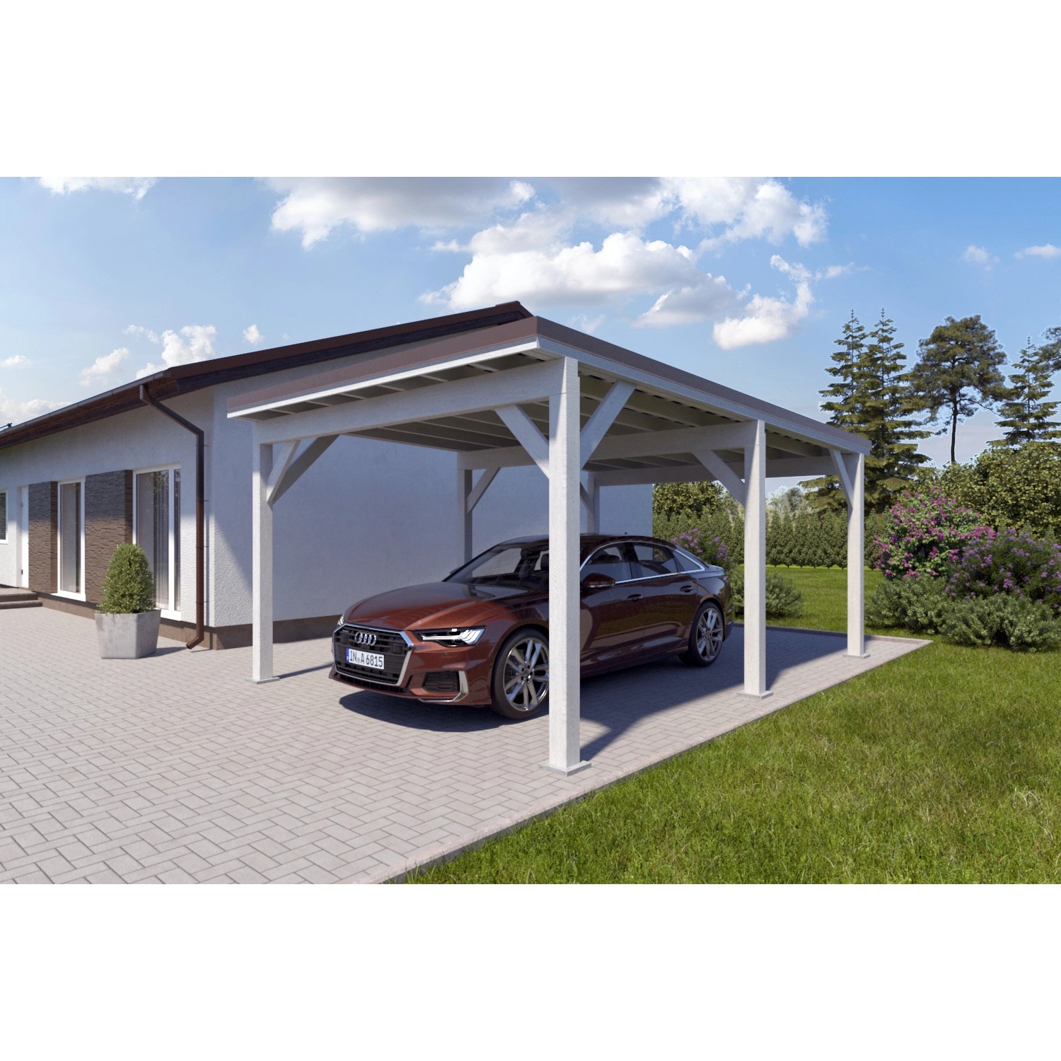 Holzbrüder Carport Ralf 24m² Reinweiß-Dunkelbraun günstig online kaufen