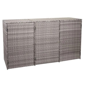 Proregal 3er-Mülltonnenverkleidung HxBxT 110x195x66 cm Poly-Rattan 3x120L Grau Mülltonnenbox Mülltonnenabdeckung