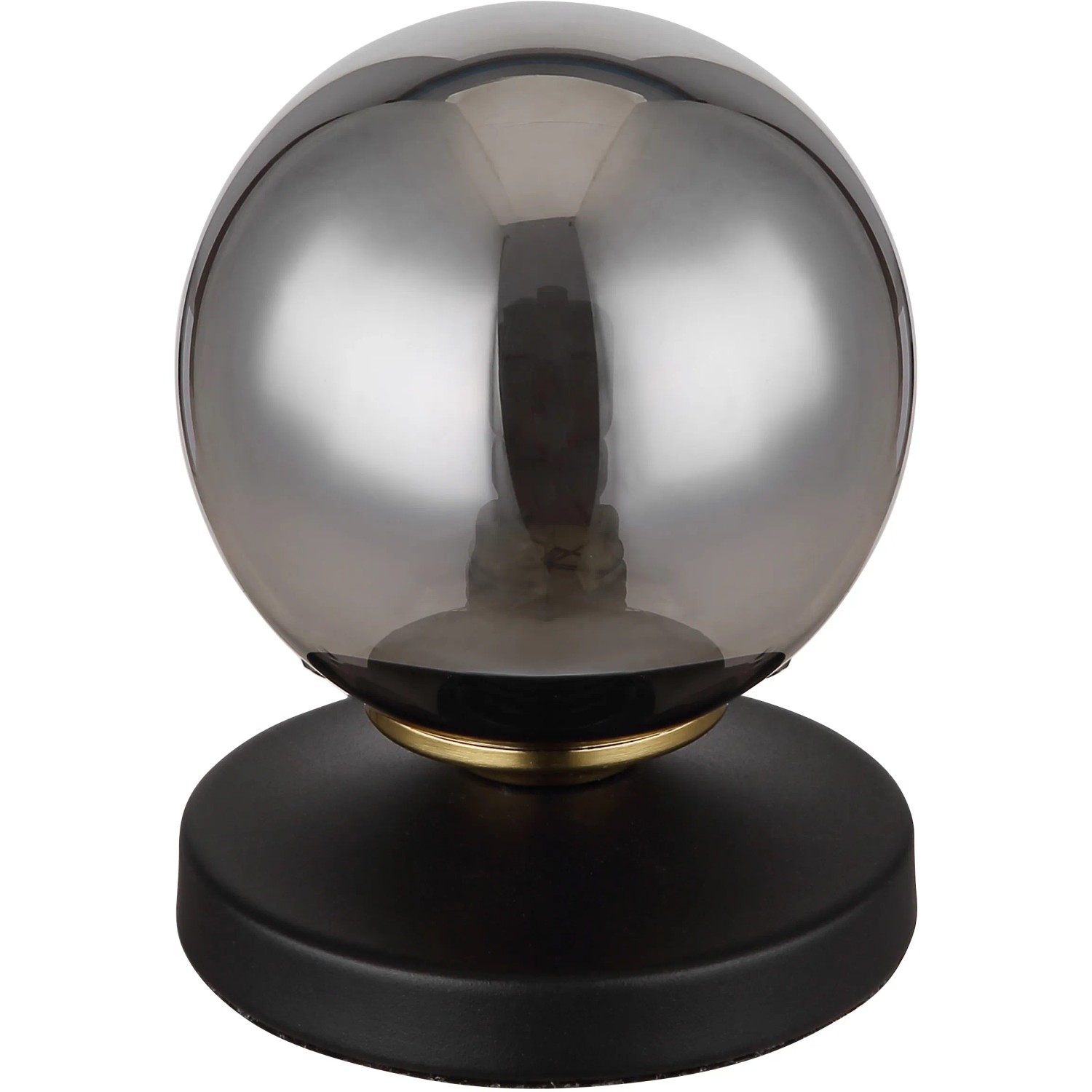 Globo Design-Tischlampe Jorge, schwarz matt mit rauchfarbenem Glasschirm.