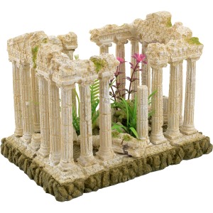 Aquarium Dekofigur Akropolis mit Säulen und Pflanzen, beige.