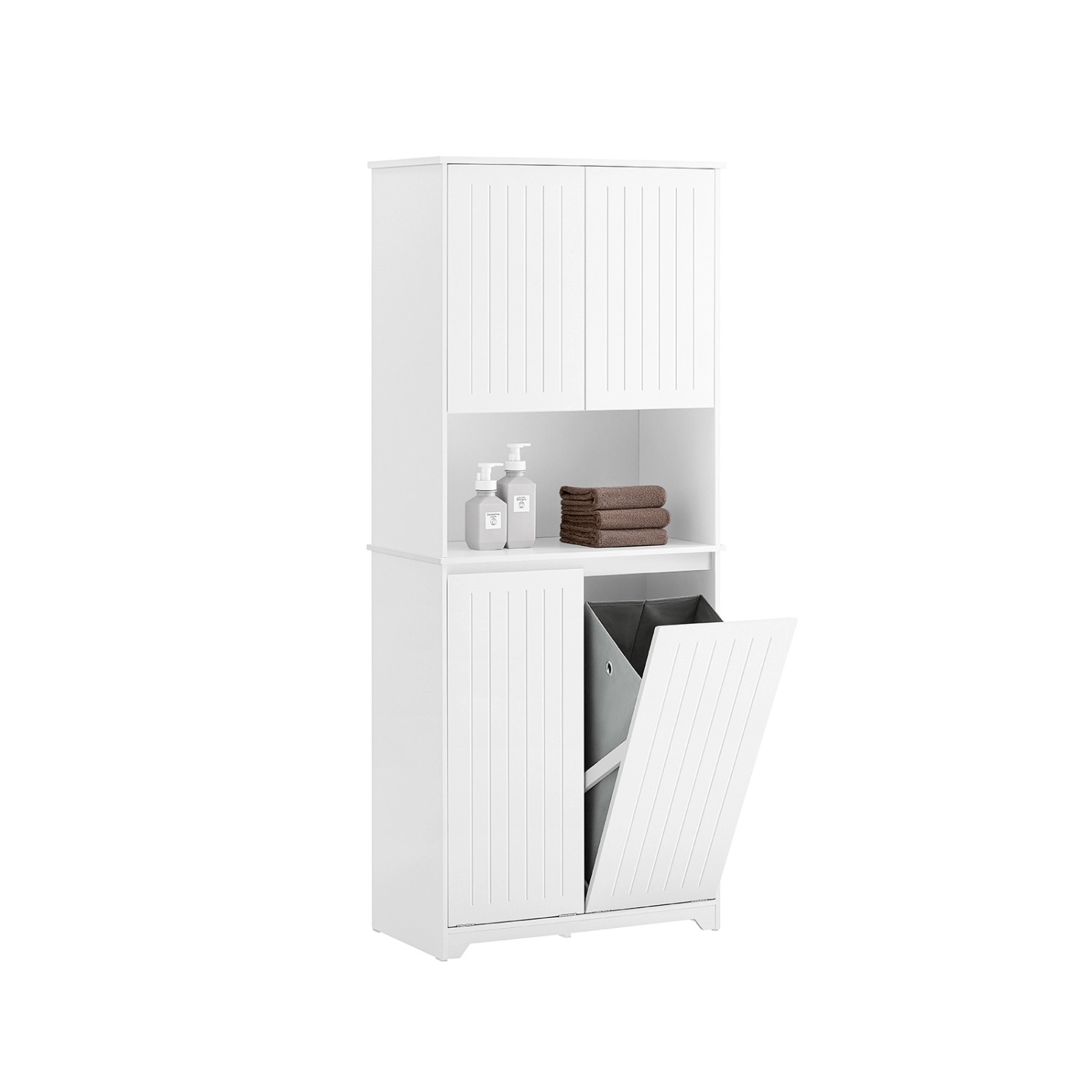 SoBuy Hochschrank Badschrank mit Wäschesack Wäscheschrank Weiß BZR150-W günstig online kaufen