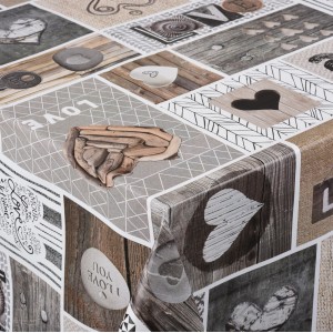 Venilia Tischdecke Love In The Air, braun, mit Herz- und Holzdekor, 140x20 cm.