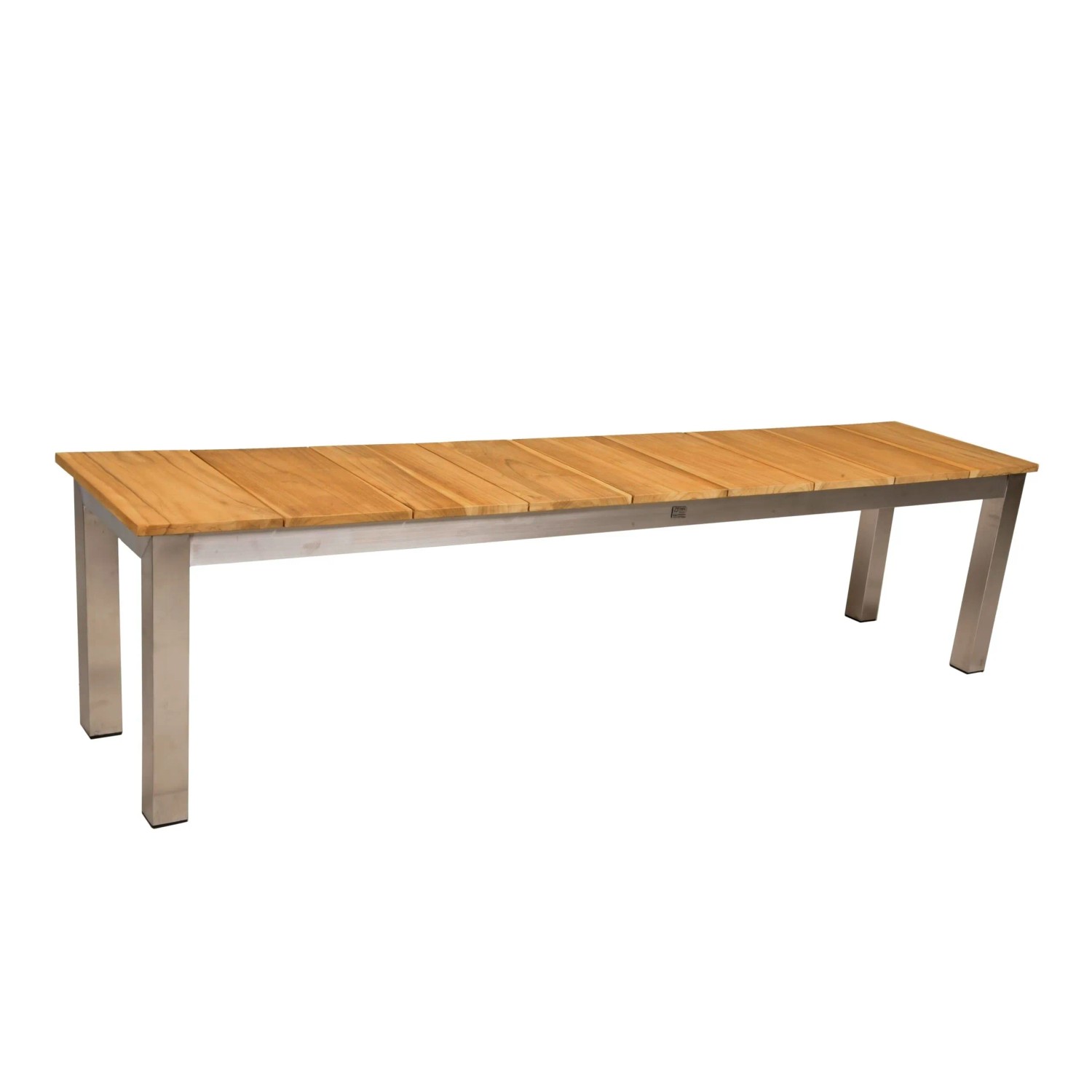DELUKE Gartenbank GRETA Ohne Rückenlehne 180cm Breit Edelstahl Teak Natur Terrassenbank Wetterfest Sitzbank Outdoor Bank