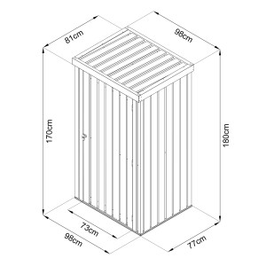 Skizze Floraworld Metall-Gerätehaus, anthrazit, 0,75 m², mit Maßangaben.