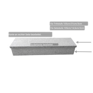 Pedras Salgadas Außentreppenbelag, geflammt, 105cm breit, für max. 18cm Steigung. Granit, grau.