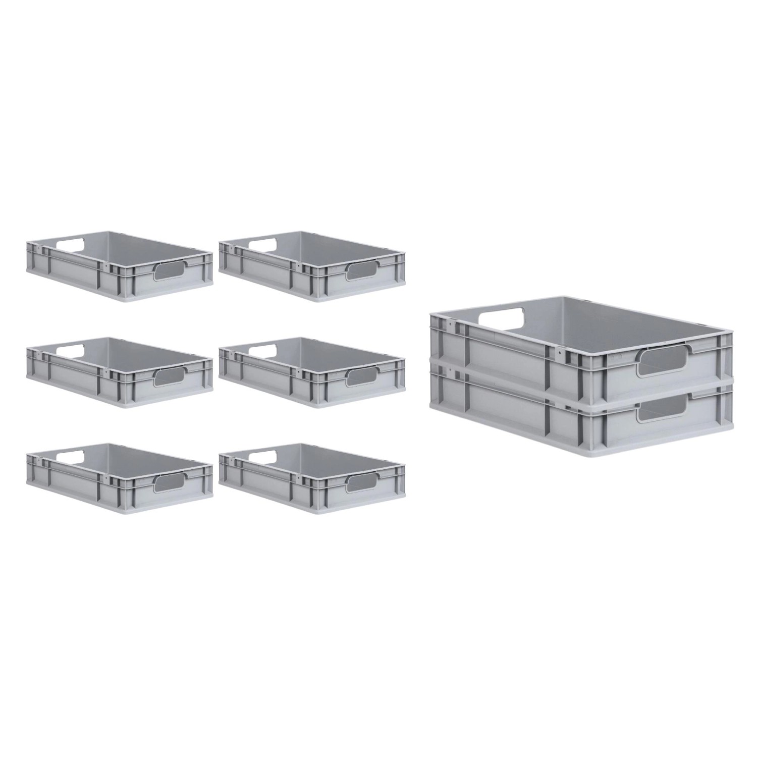 PROREGAL Spar Set: 8 graue Euroboxen mit Deckel und Schnappverschlüssen, 23 Liter, für Lagerung und Transport.