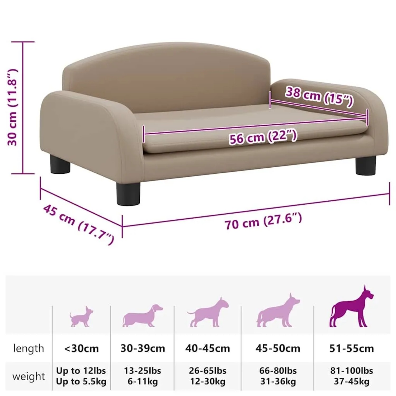 vidaXL Hundebett Cappuccino-Braun 70x45x30 cm Kunstleder 171969_7