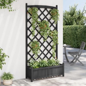 Schwarzer vidaXL Pflanzkübel mit Spalier aus Tannenholz für Kletterpflanzen im Garten.