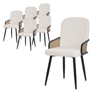 ML-Design Esszimmerstühle 6Er Set Beige mit Stoffbezug Rattan-Optik