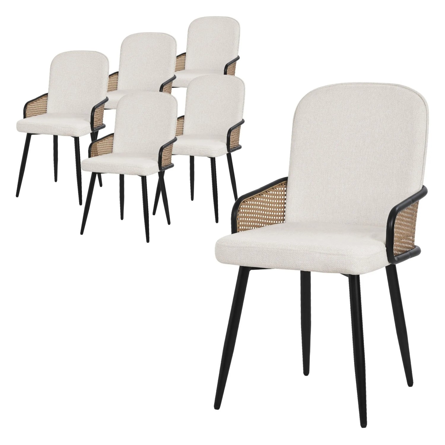 ML-Design Esszimmerstühle 6Er Set Beige mit Stoffbezug Rattan-Optik günstig online kaufen