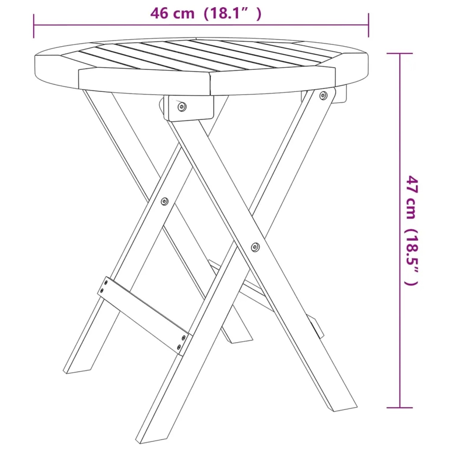 Klappbarer, runder Gartentisch aus Akazienholz, weiß lackiert, Ø 46 cm.
