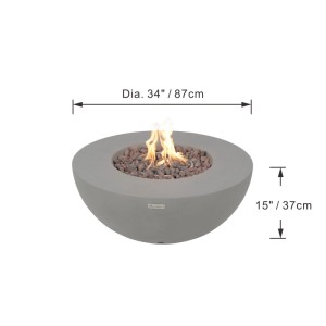 Elementi Gasfeuerstelle Roca, Beton-Optik Grau, mit Flammen und Lavasteinen. Durchmesser 87cm, Höhe 37cm.