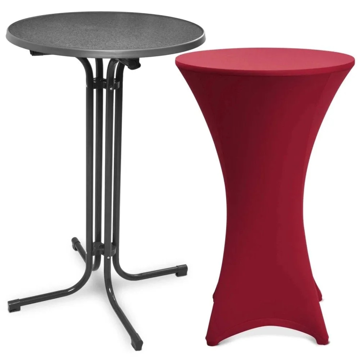 Beautissu Bellini Stehtisch Ø 60cm Grau mit Stella Stehtischhusse Ø 60cm Bordeaux