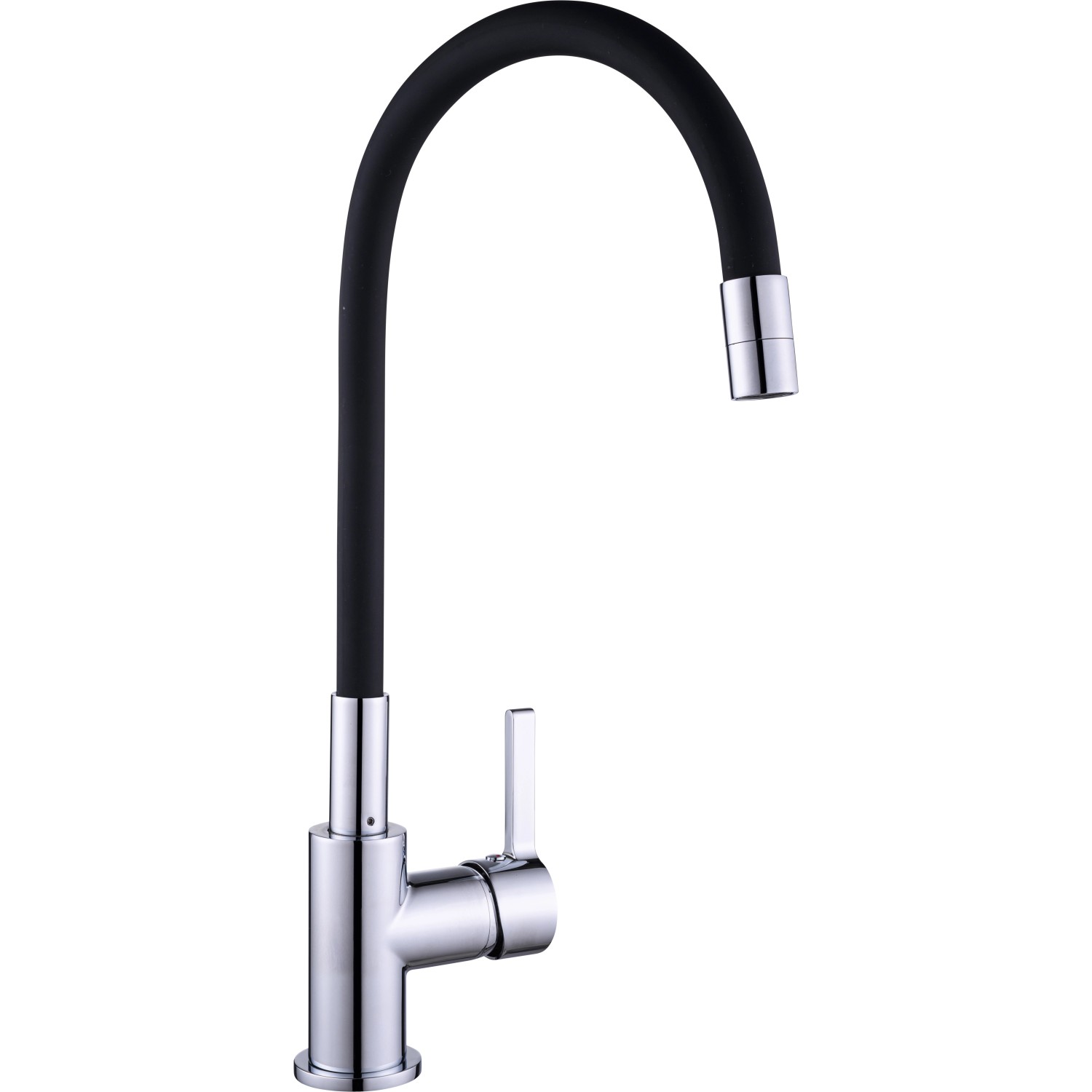 baliv Küchenarmatur KI-1820 Chrom-Schwarz mit flexiblem, schwarzem Silikonauslauf.