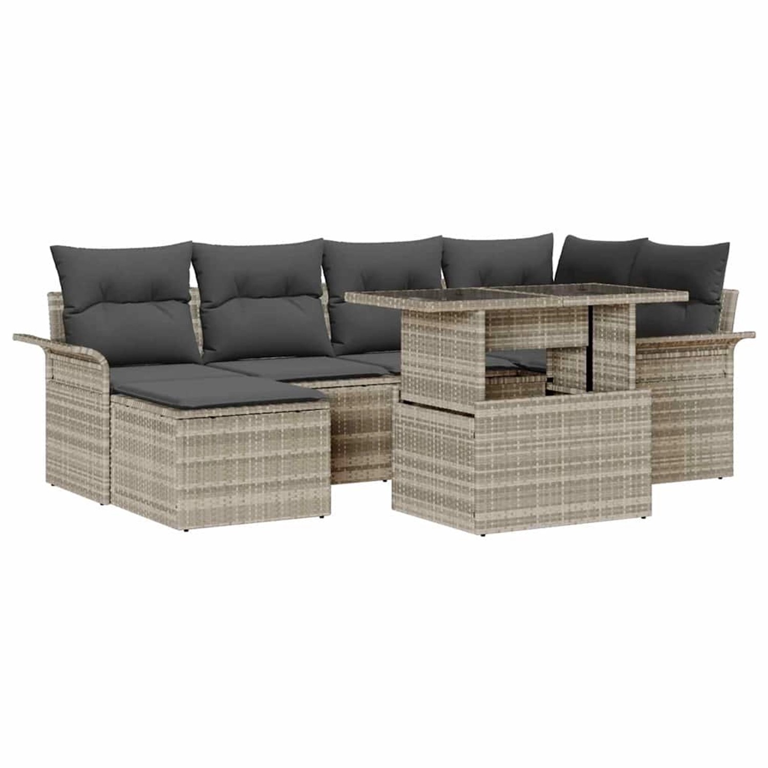 vidaXL Garten-Sofa-Set mit Kissen 7-Tlg Hellgrau Poly Rattan 3348318 günstig online kaufen