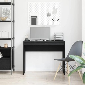 Schwarzer Schreibtisch Eiche Optik, 90x40x72cm, im modernen Arbeitszimmer.
