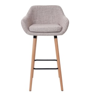 2er-Set Barhocker Oslo in Creme-Grau mit Rückenlehne und Buchenholzbeinen.