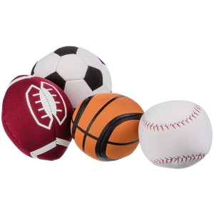 Happy People Neopren-Ballsortiment: 4 Bälle (Fußball, Football, Basketball, Baseball) aus wasserfestem Material.