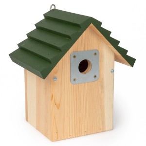 CJ Nistkasten Vail aus FSC®-Holz mit grünem Dach und Spechtschutz.