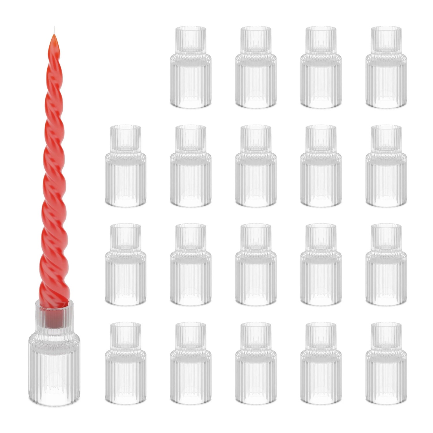 Relaxdays Kerzenständer 20er Set Glas Transparent Geriffelt Stapelbar 7 cm x 4 cm 110 g