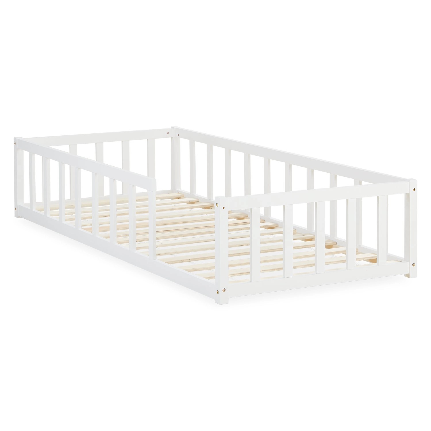 Homestyle4u Bodenbett 90x200 in Weiß mit Lattenrost 2523