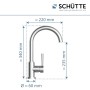 Maße der Schütte Spültischarmatur Niederdruck Cornwall Chrom, Einhebelmischer.