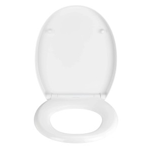 Weißer Wenko WC-Sitz Crevada Duro Unbreakable, offen, aus bruchfestem Material.