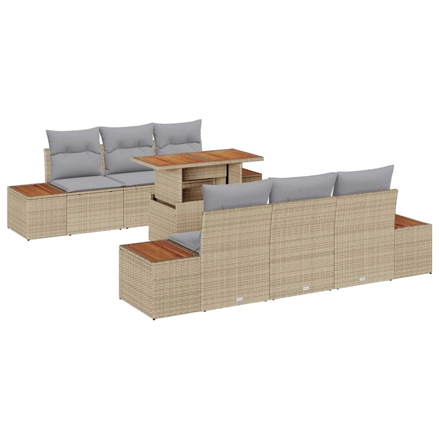 vidaXL Garten-Sofa-Set mit Speicher 7-Tlg Beige Poly Rattan 3358769 günstig online kaufen