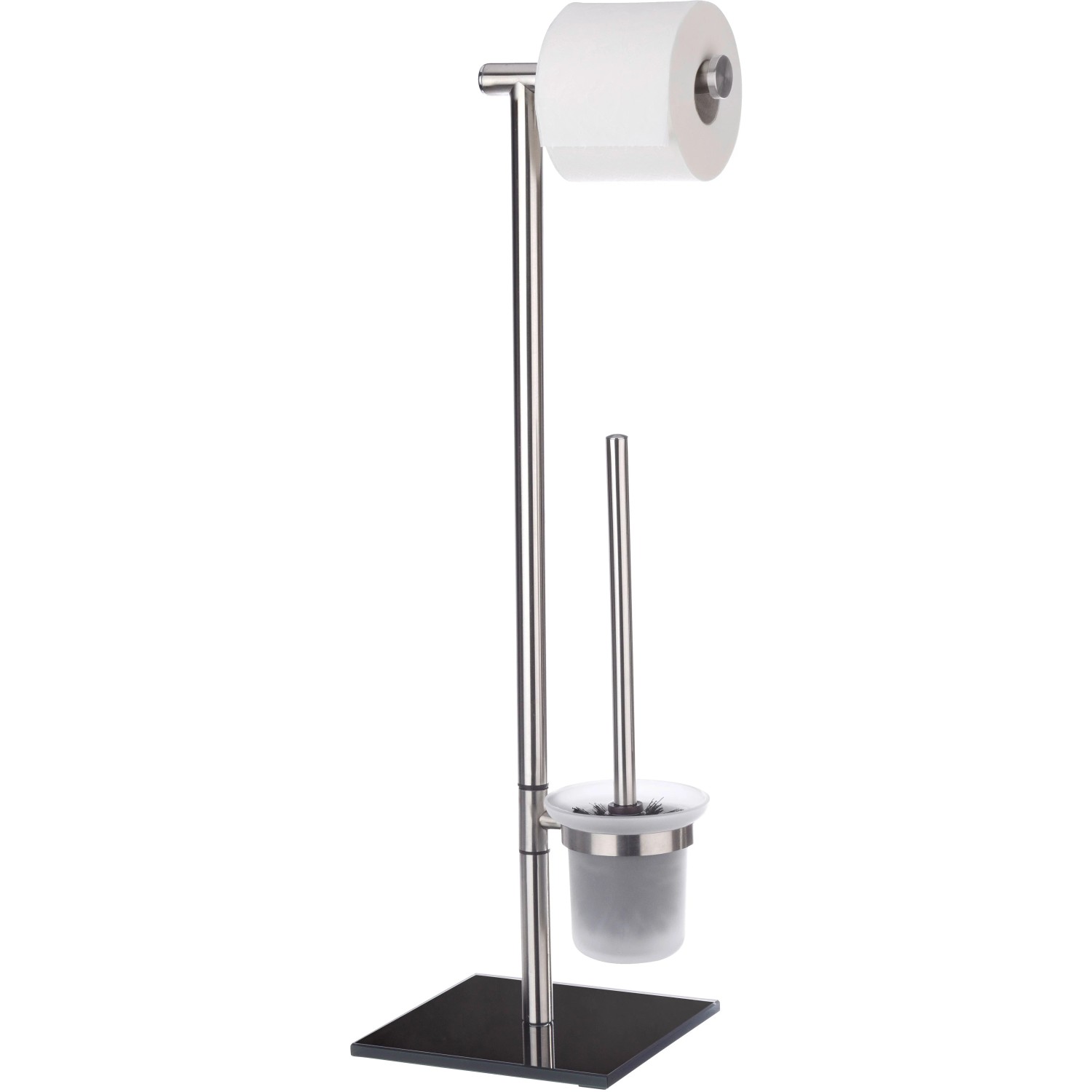 Wenko Stand WC-Garnitur Lima aus Edelstahl mit Toilettenpapierhalter und WC-Bürste.