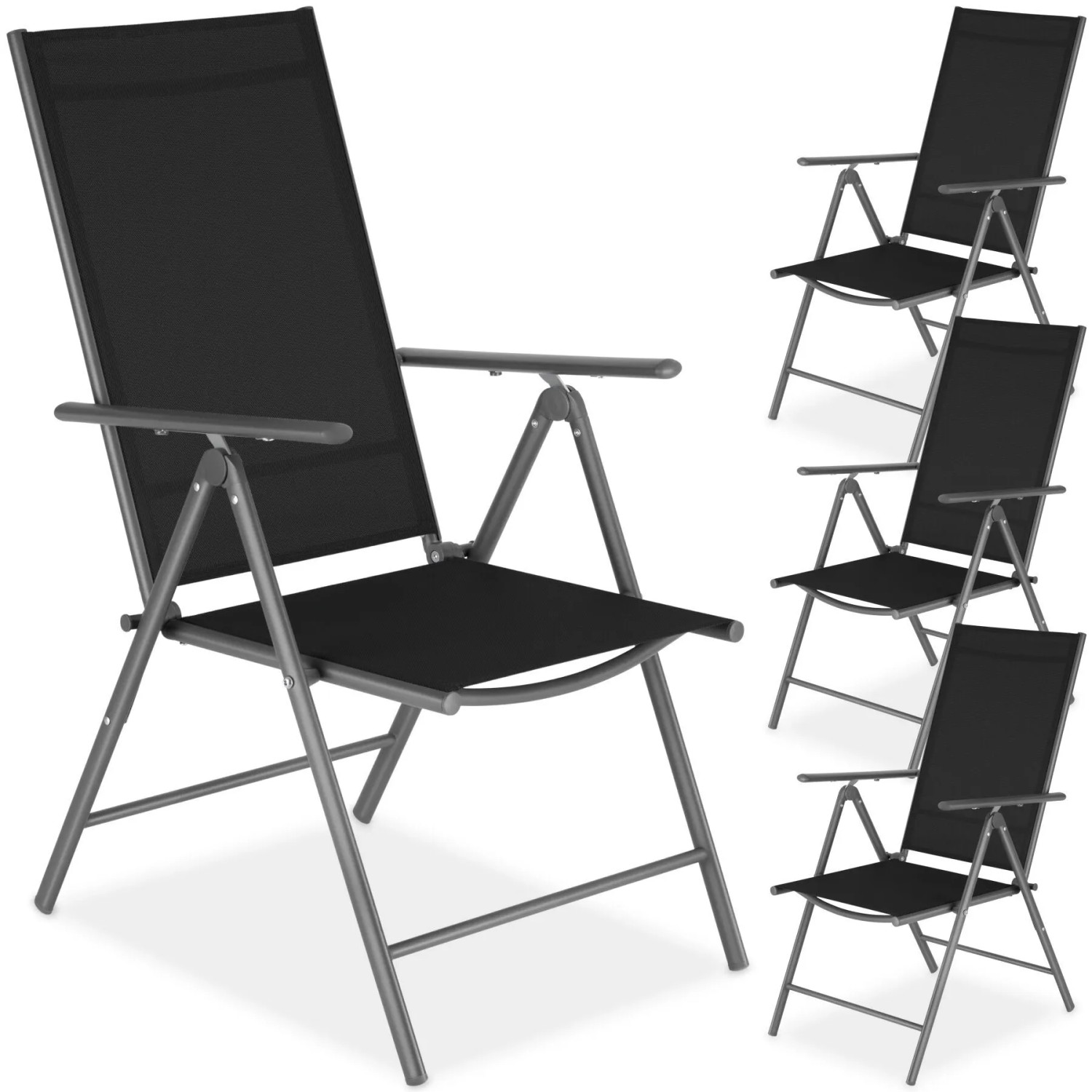Tectake Gartenstuhl Marcellino Klappbar Wetterfest und Uv Beständig 4Er Set 65 x 54 5 x 107 5 cm Anthrazit