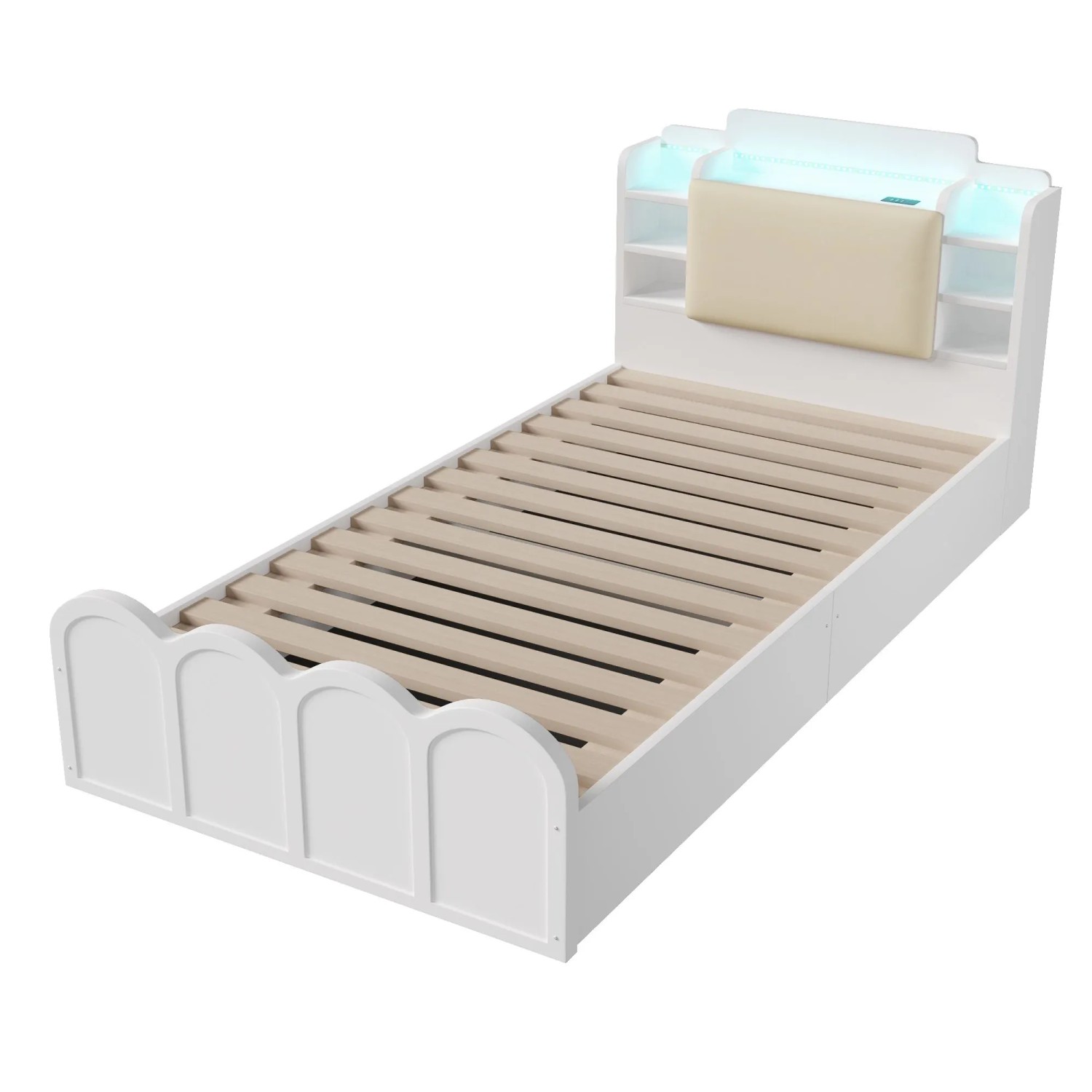 Merax Paneelbett 90x200 cm Mit USB Typ C LED Hydraulischem Stauraum Weiß