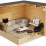Lasita Holz-Gartenhaus Zambezi 7: Innenansicht mit Möbeln, naturbelassenes Holz.