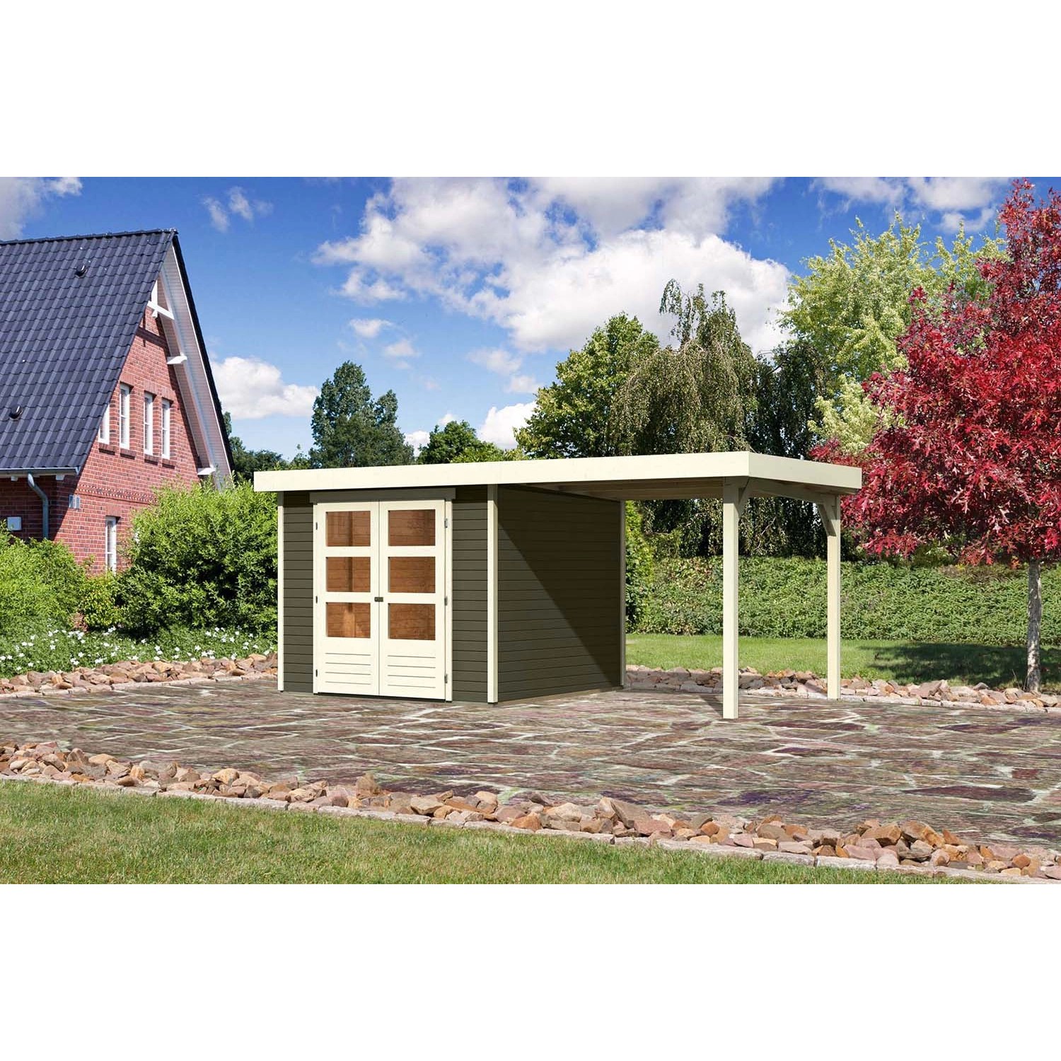 Karibu Holz-Gartenhaus Boras Terragrau Flachdach Lackiert 238 cm x 242 cm günstig online kaufen