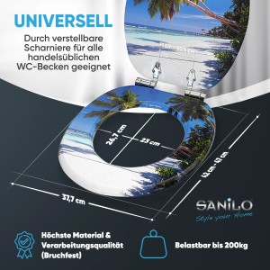Sanilo WC-Sitz Karibik mit Absenkautomatik, Holz Toilettendeckel mit Strandmotiv.