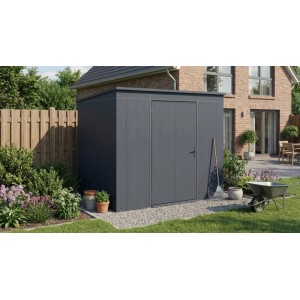 Weka Metall-Gerätehaus Gary, 242x198 cm, Anthrazit, im Garten
