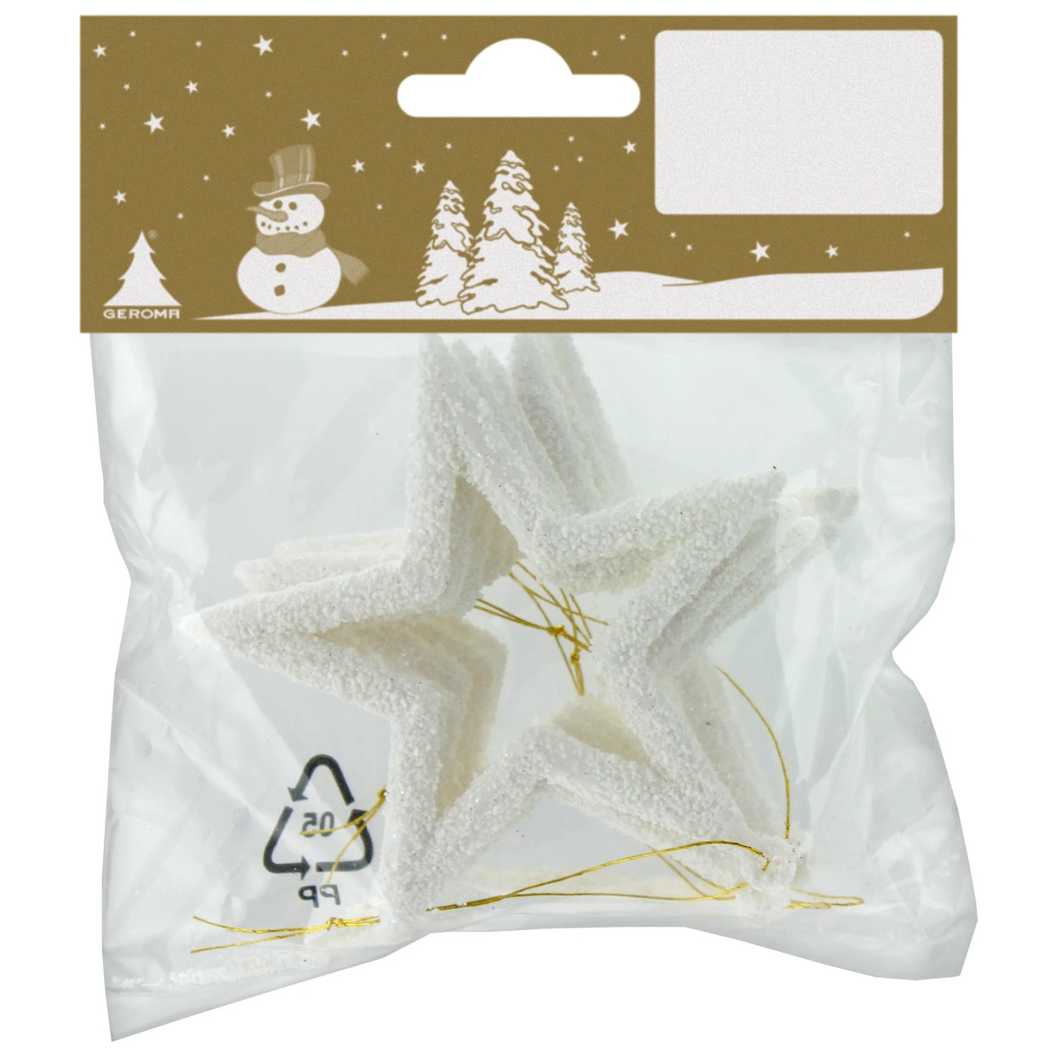 6 Sternanhänger aus Kunststoff Weiß mit Glitter 7,5 cm
