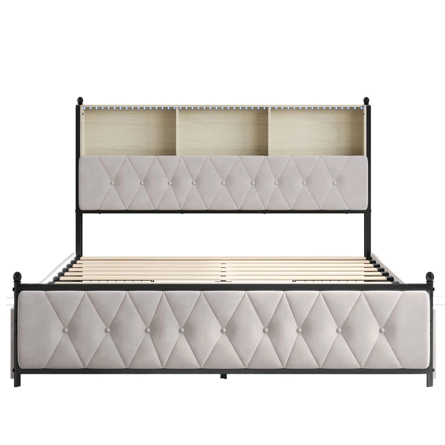 PXloue Doppelbett 160x200cm mit LED-Beleuchtung Schubladen und Ladestation Samt