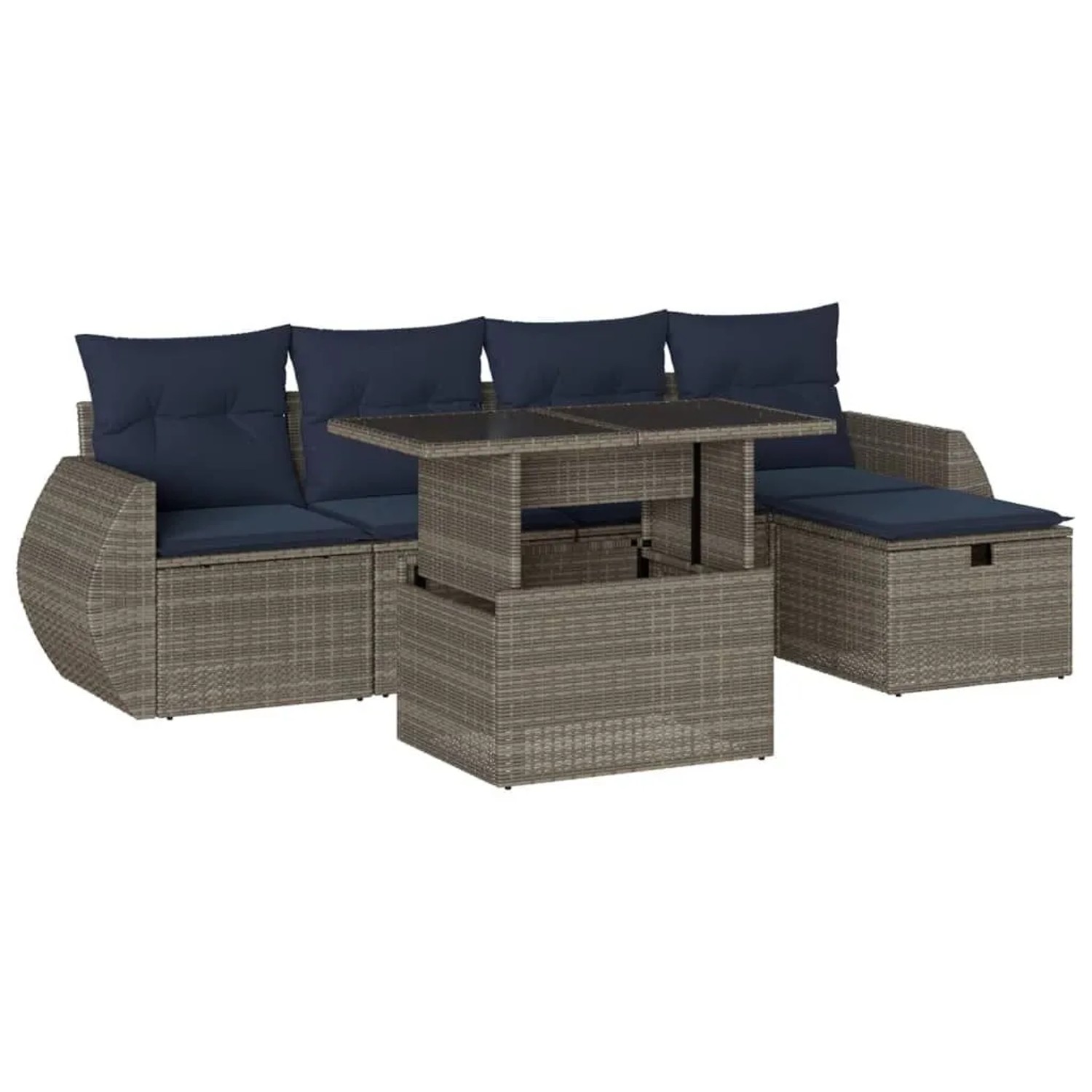 vidaXL 6-Tlg Gartensofa-Set mit Kissen Grau Polyrattan 3275131 günstig online kaufen