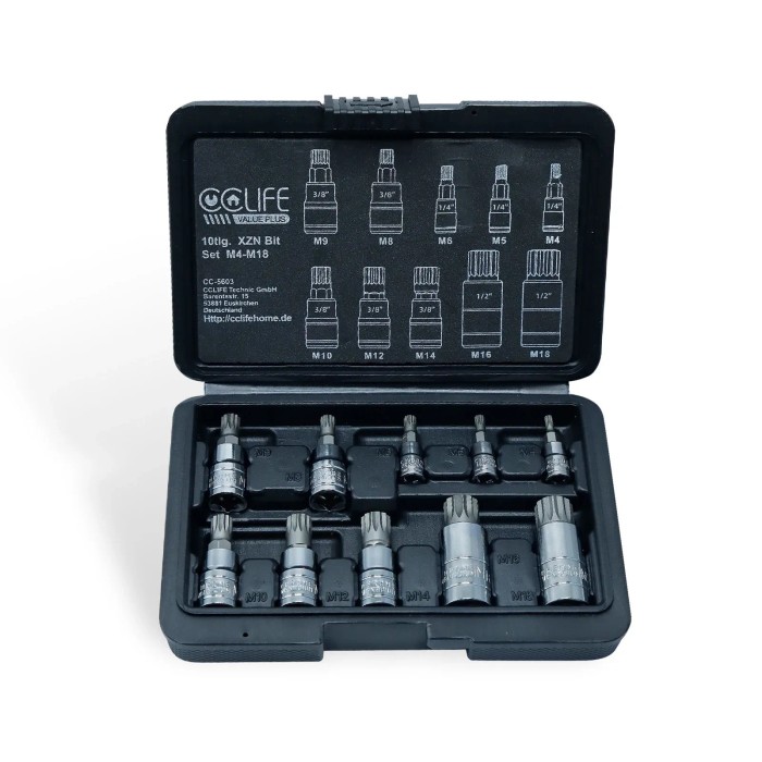 10-teiliger Vielzahn Bit Satz XZN – M4 Bis M18, Innenvielzahn Nüsse, 1/4", 3/8", 1/2"