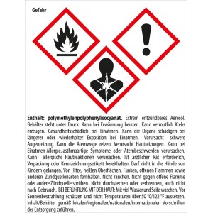 Gefahrzeichen für Bauschaum: Entzündlich, reizend, gesundheitsschädlich.