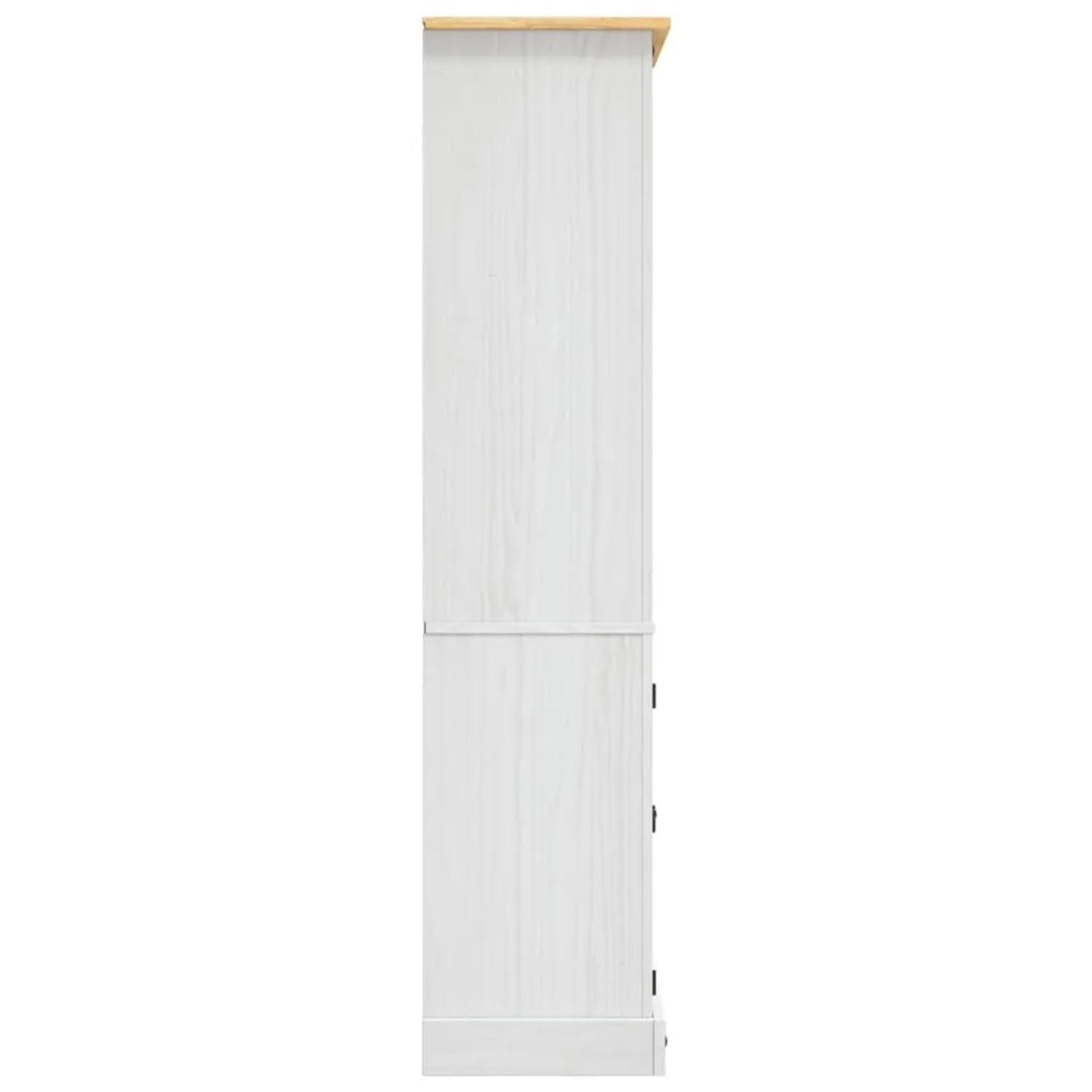 Weißer Buffetschrank im Mexiko-Stil aus Kiefernholz, 80x40x170 cm, Seitenansicht.