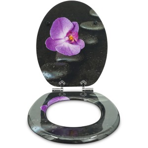 Sanfino WC-Sitz Way of Orchid: Toilettendeckel mit Absenkautomatik, Holz, Orchideen-Motiv.