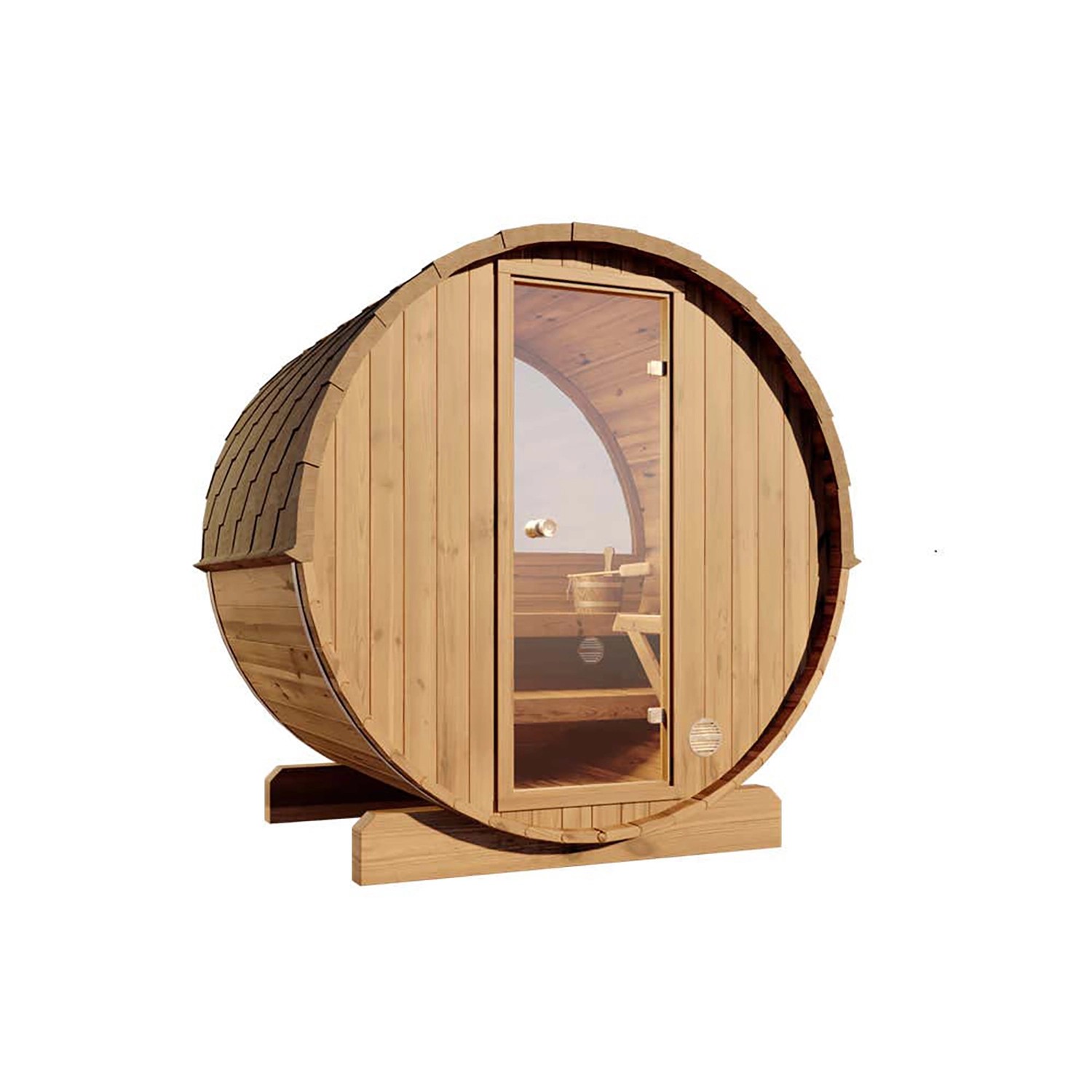 Finntherm Fasssauna NaturbelassenØ 204 cm x T 160 cm Halbrund Glas Rückwand günstig online kaufen