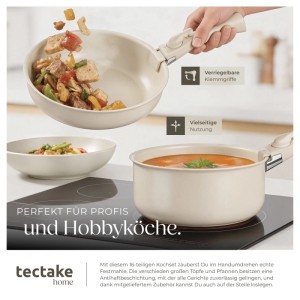 Tectake Küchenstarterset Una Genua Geschirrset Aus Steingut  Mit Glasur 3 Pfannen und 2 Töpfe Mit Glasdeckel  Rostfreies Aluminium Mit Keramischer Ant