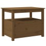 Honigbrauner Couchtisch aus Kiefernholz mit Schubladen und Ablage, 71x49x55 cm.