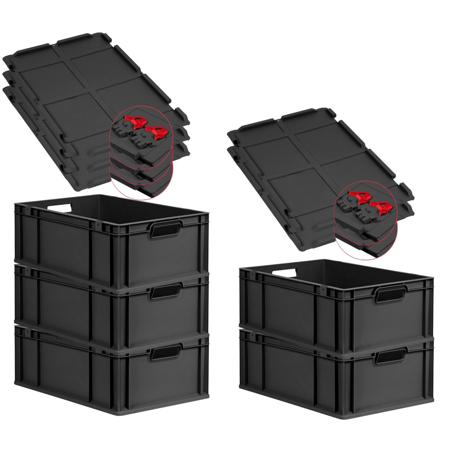 PROREGAL SuperSparSet 5x Eurobox Nextgen Grip Mit Scharnierdeckel Und Roten günstig online kaufen