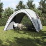 Weißes vidaXL Partyzelt auf Rasen, wasserdicht, mit Tisch und Stühlen. Ideal für Gartenpartys.